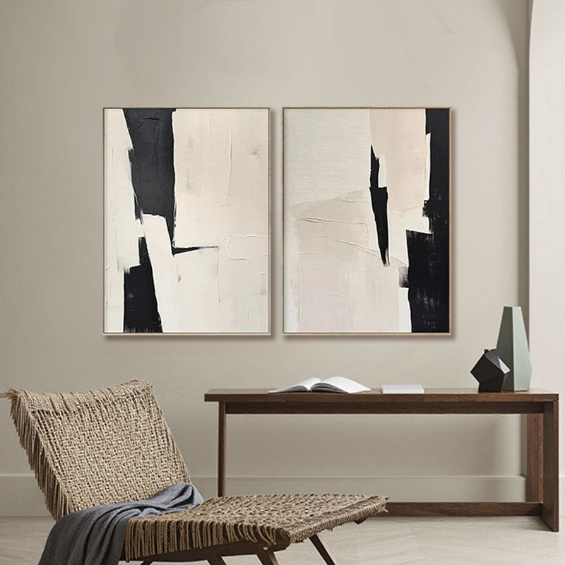 Textured Black & Ivory Abstract Panel Wall Art Set of 2