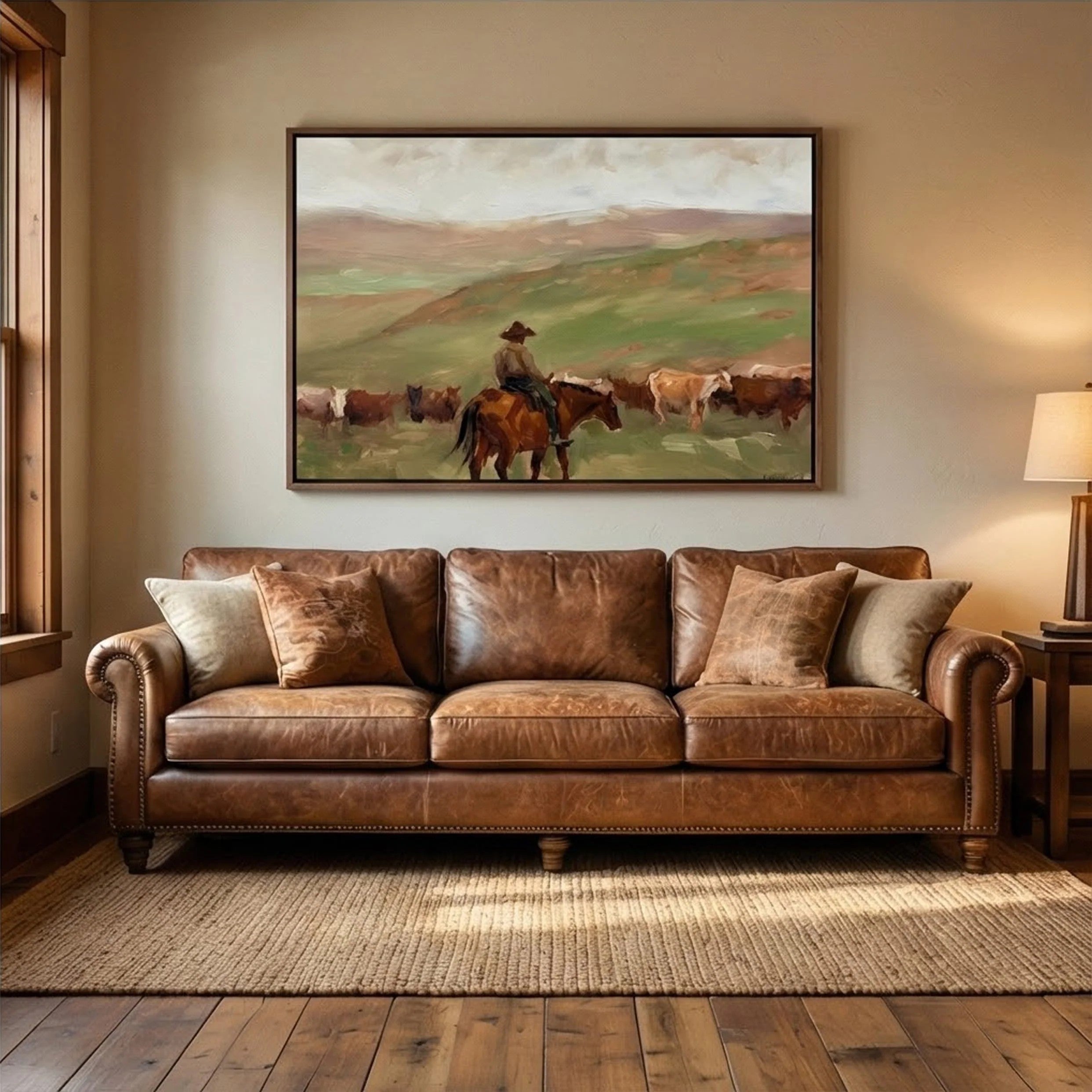 Cowboy with Cattle on Prairie Wall Art