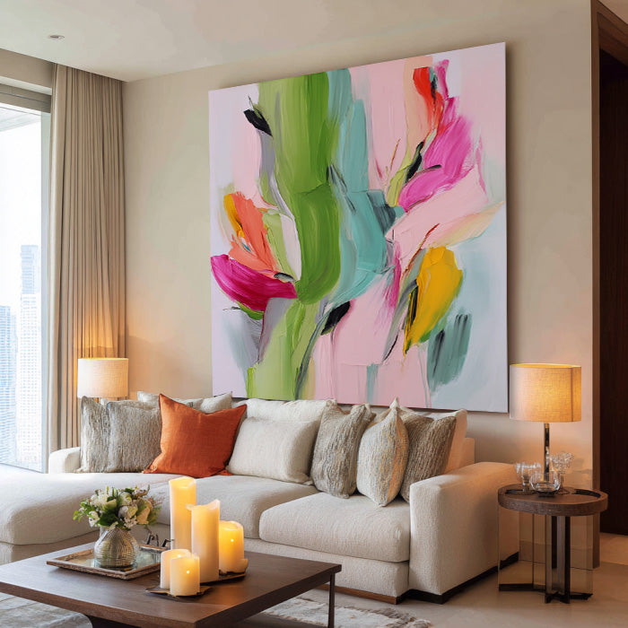 Spring Torrent - olorful Textured Hand Painted Abstract Floral Wall Art