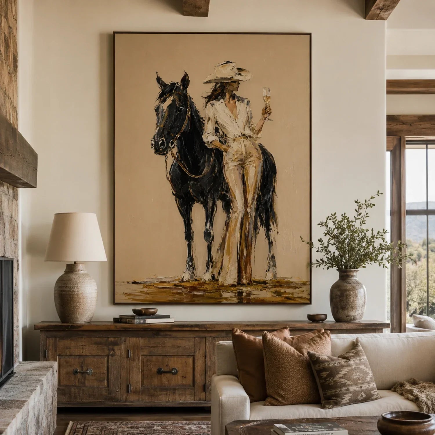 Impasto Cowgirl with Horse Wall Art