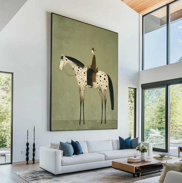 Rustic Folk Speckled Horse & Rider Wall Art