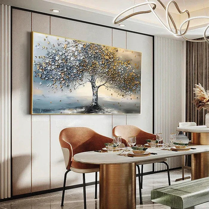 3D Textured Gold & Silver Tree Wall Art