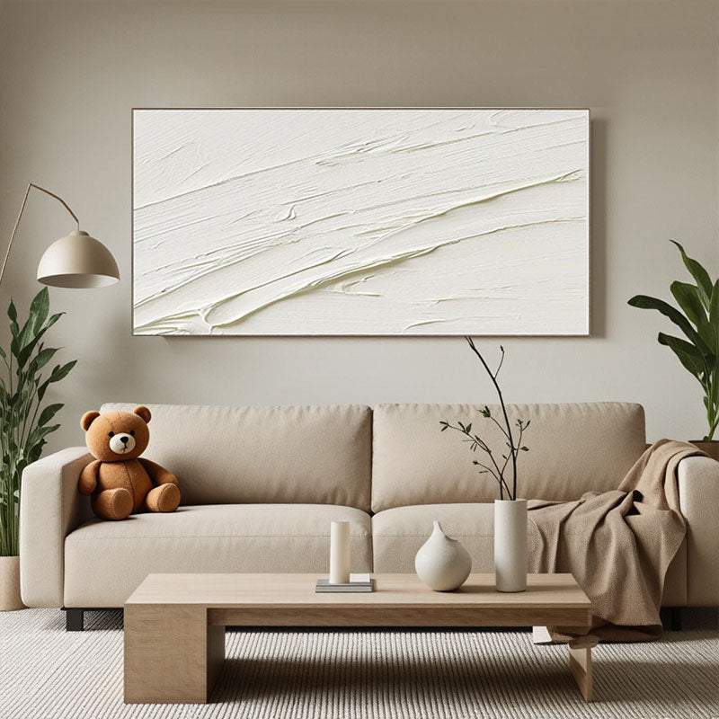 Thick Brushstroke White Abstract Wall Art