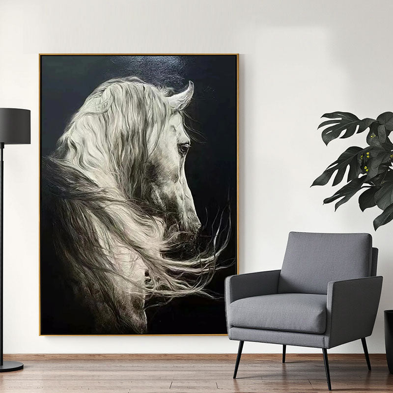 Textured White Horse Portrait Wall Art