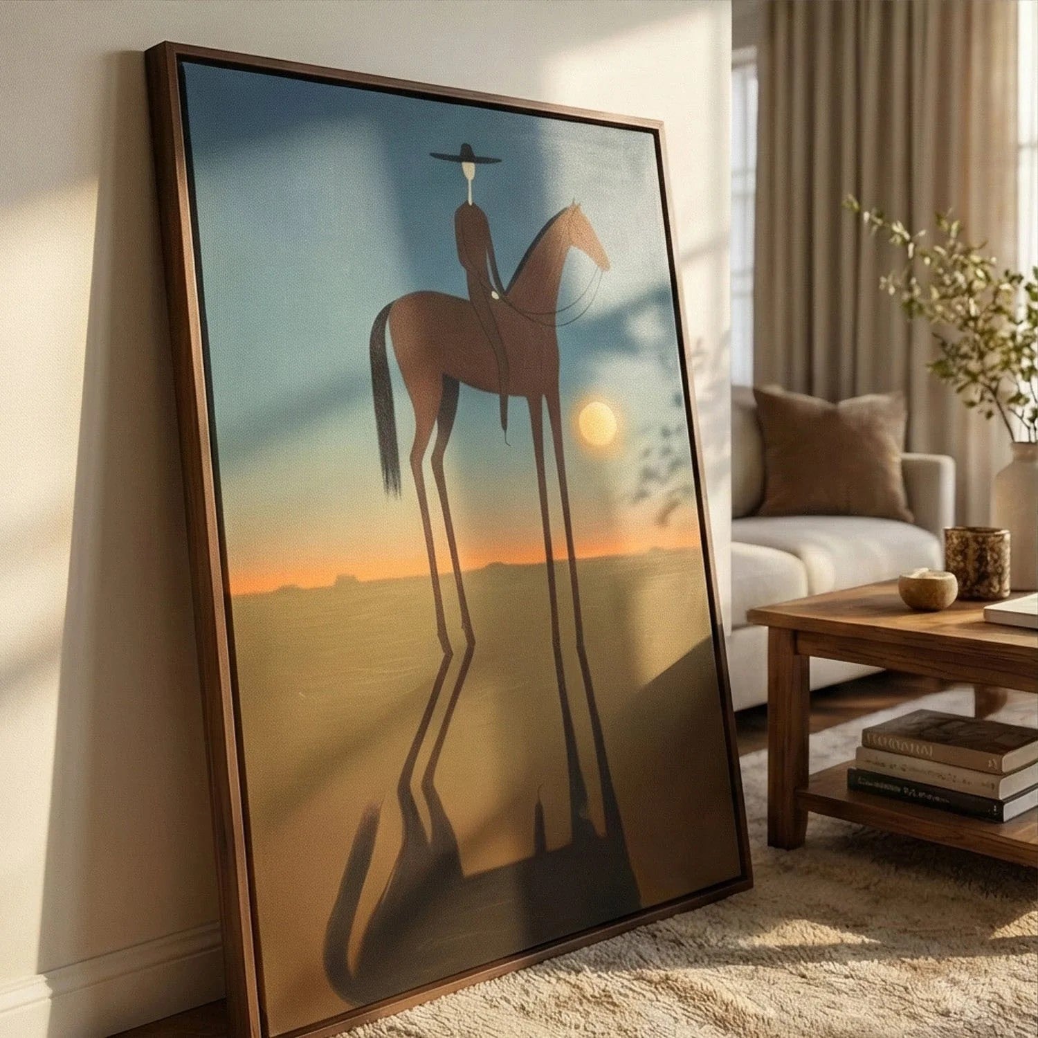 Rustic Folk Long-Legged Cowboy Sunset Wall Art
