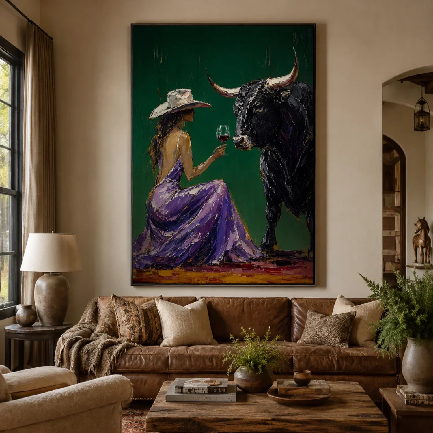 Purple Dress Cowgirl Bull Wall Art