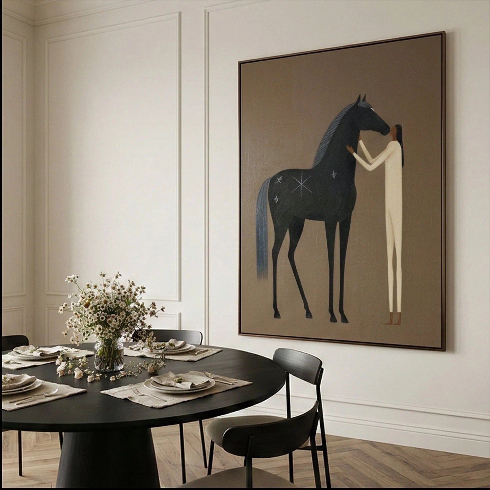 Rustic Folk Horse & Silhouette Embrace Wall Art