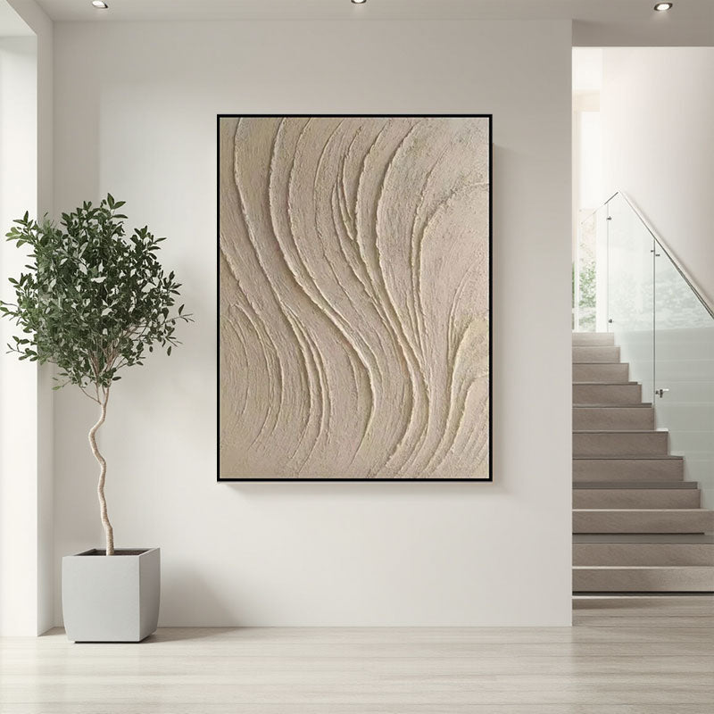 3D Textured Beige Flowing Lines Wall Art
