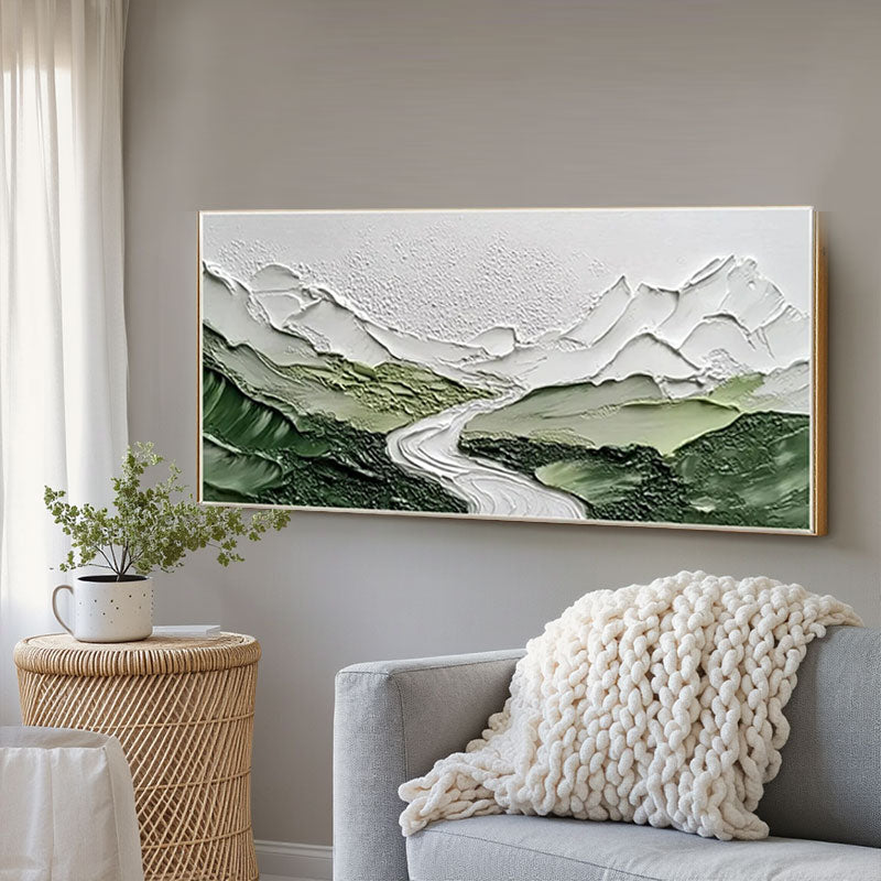 Textured Mountain River Landscape Wall Art