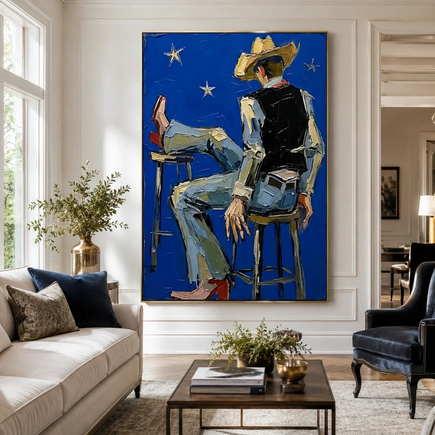 Impasto Cowboy on Blue Night Wall Art