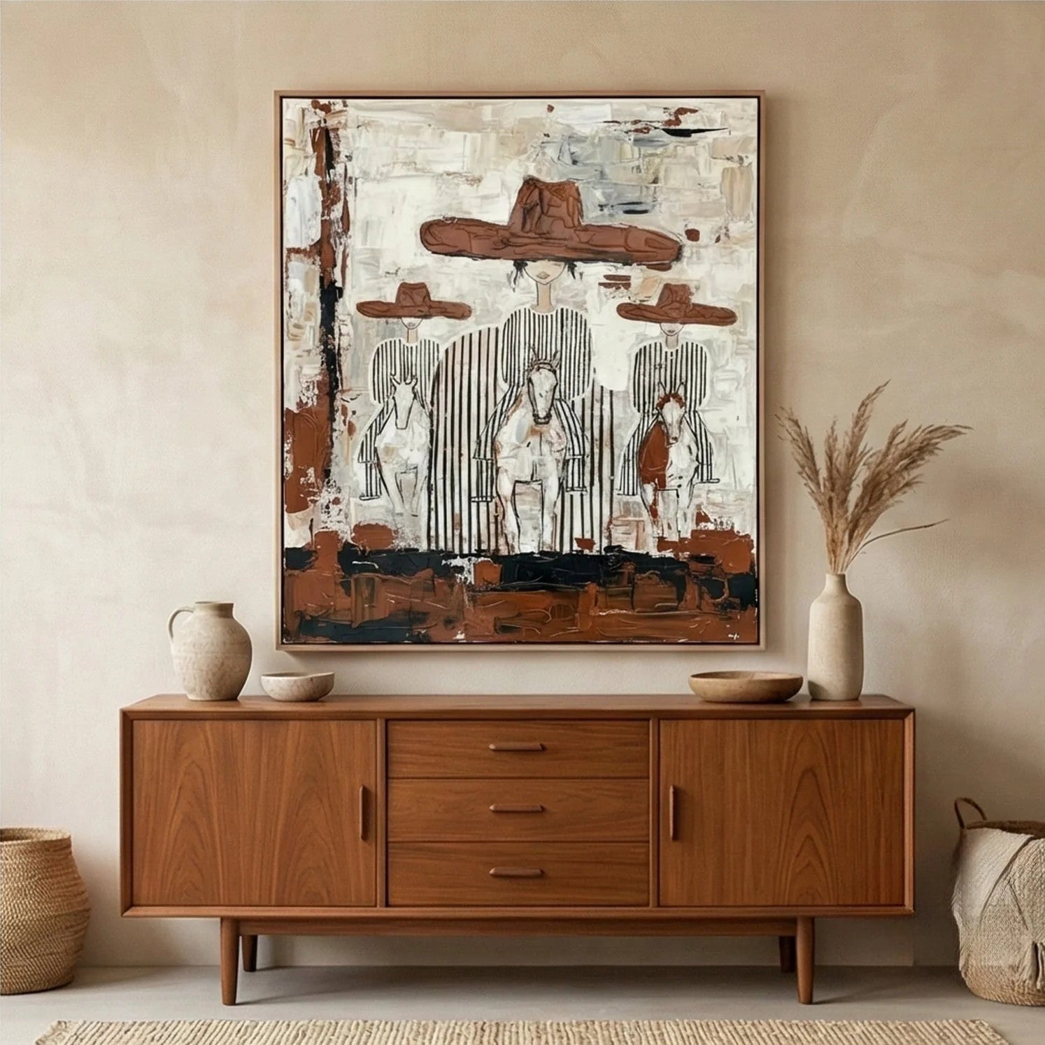 Textured Cowboy Trio on Horseback Wall Art