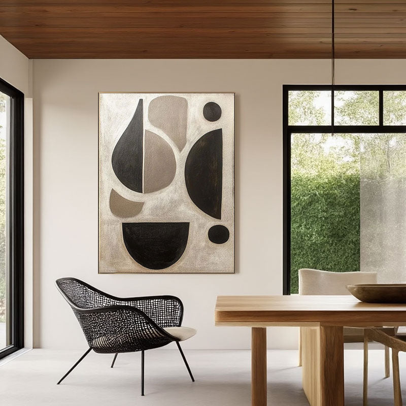 Hand-Painted Black & Tan Geometric Shape Wall Art