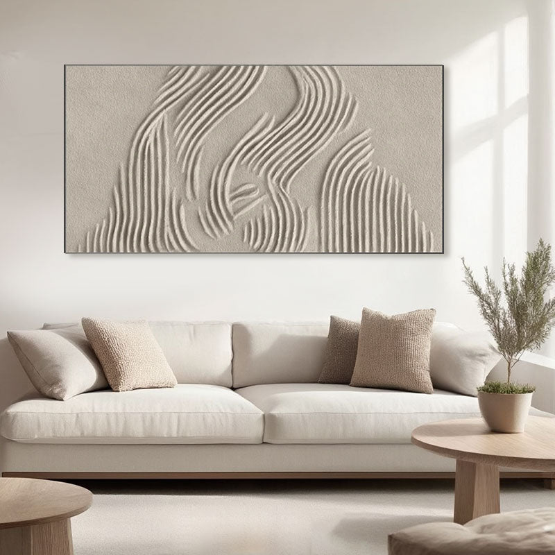 Sculptural Wave Line Beige Wall Art