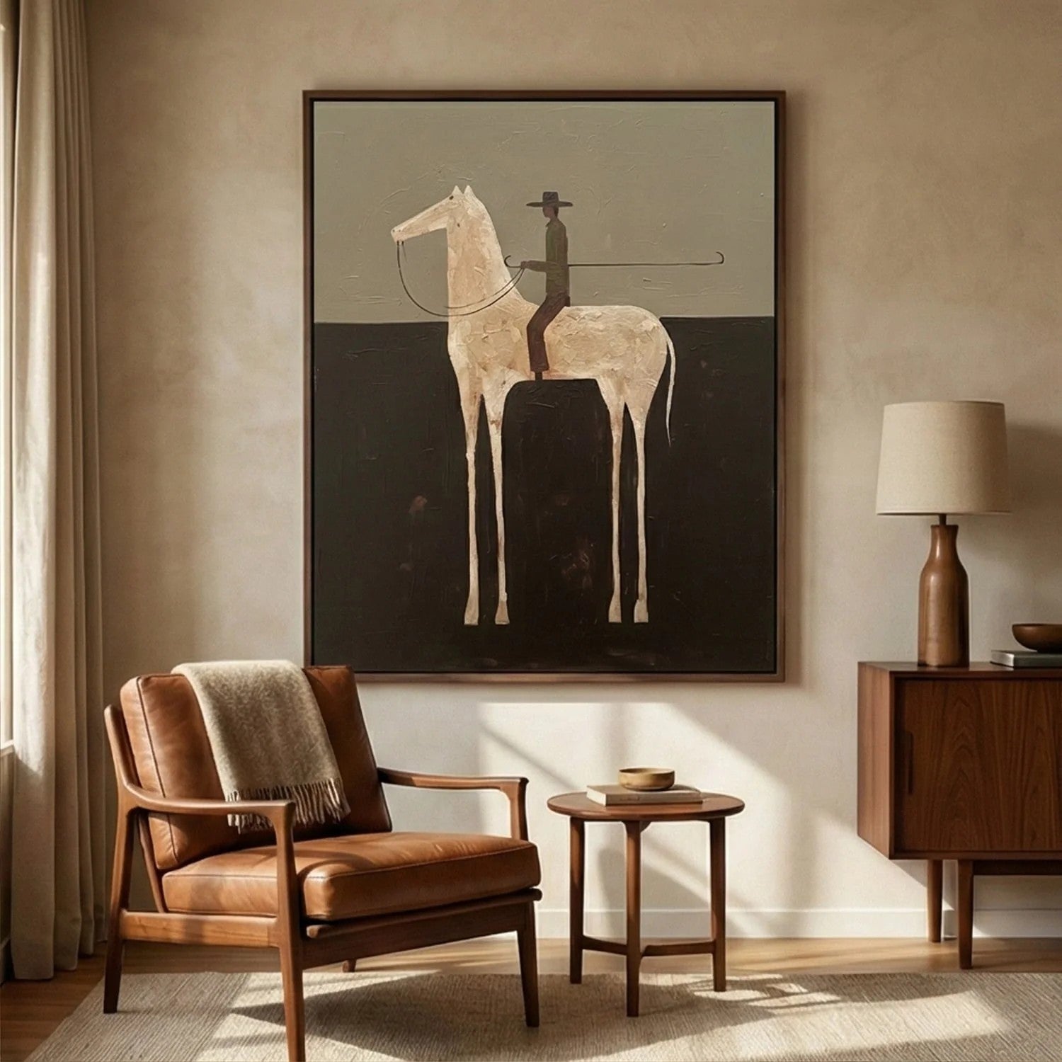 Textured Cream Horse Rider Wall Art