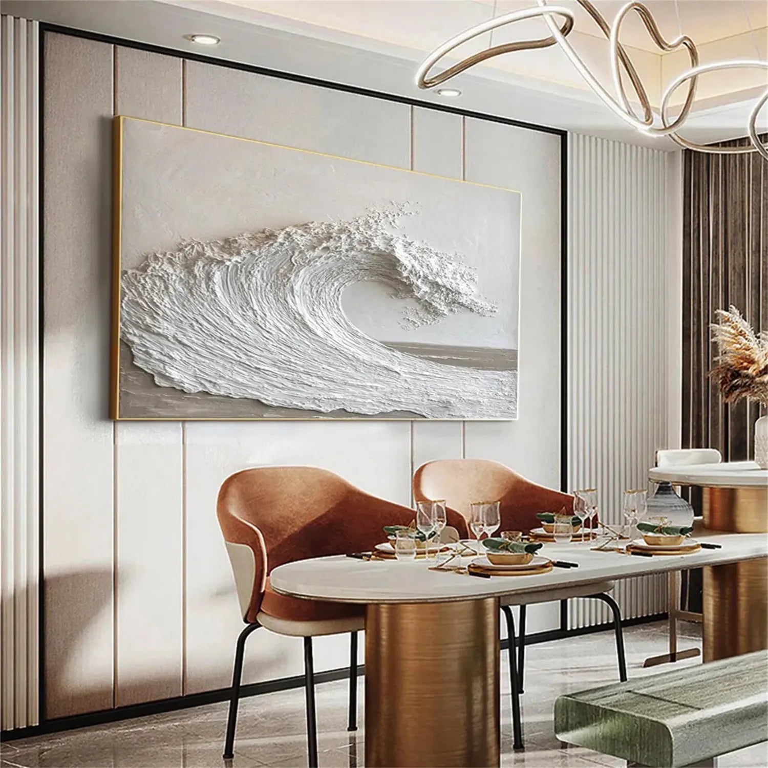 3D Textured White Wave Canvas Painting