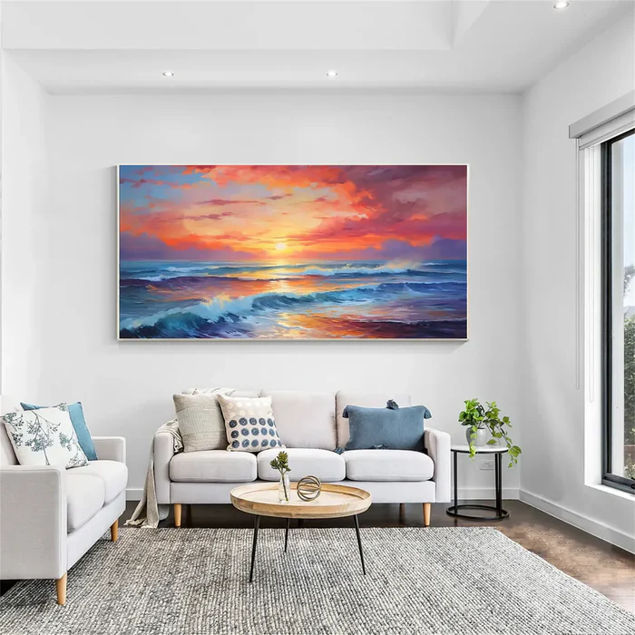 Textured Vivid Sunset Ocean Wall Art