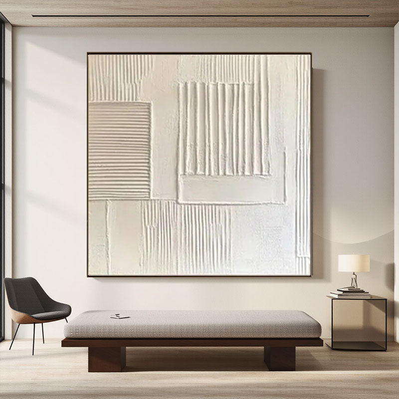 3D Textured White Panel Block Wall Art