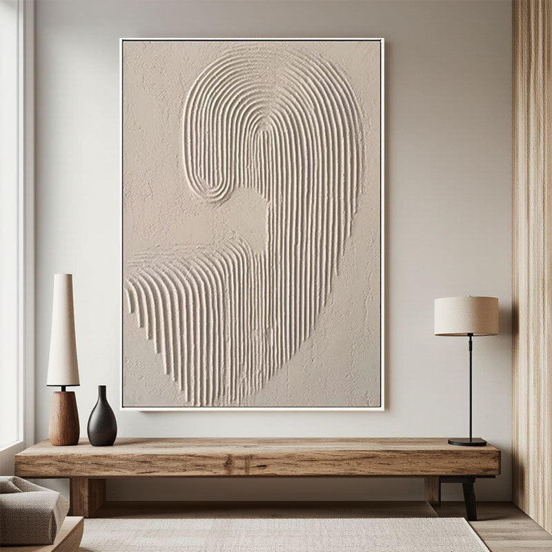 3D Textured Beige Concentric Line Wall Art