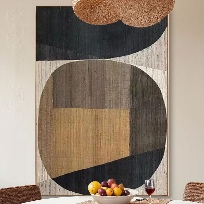 Hand-Painted Black, Tan & Brown Geometric Wall Art