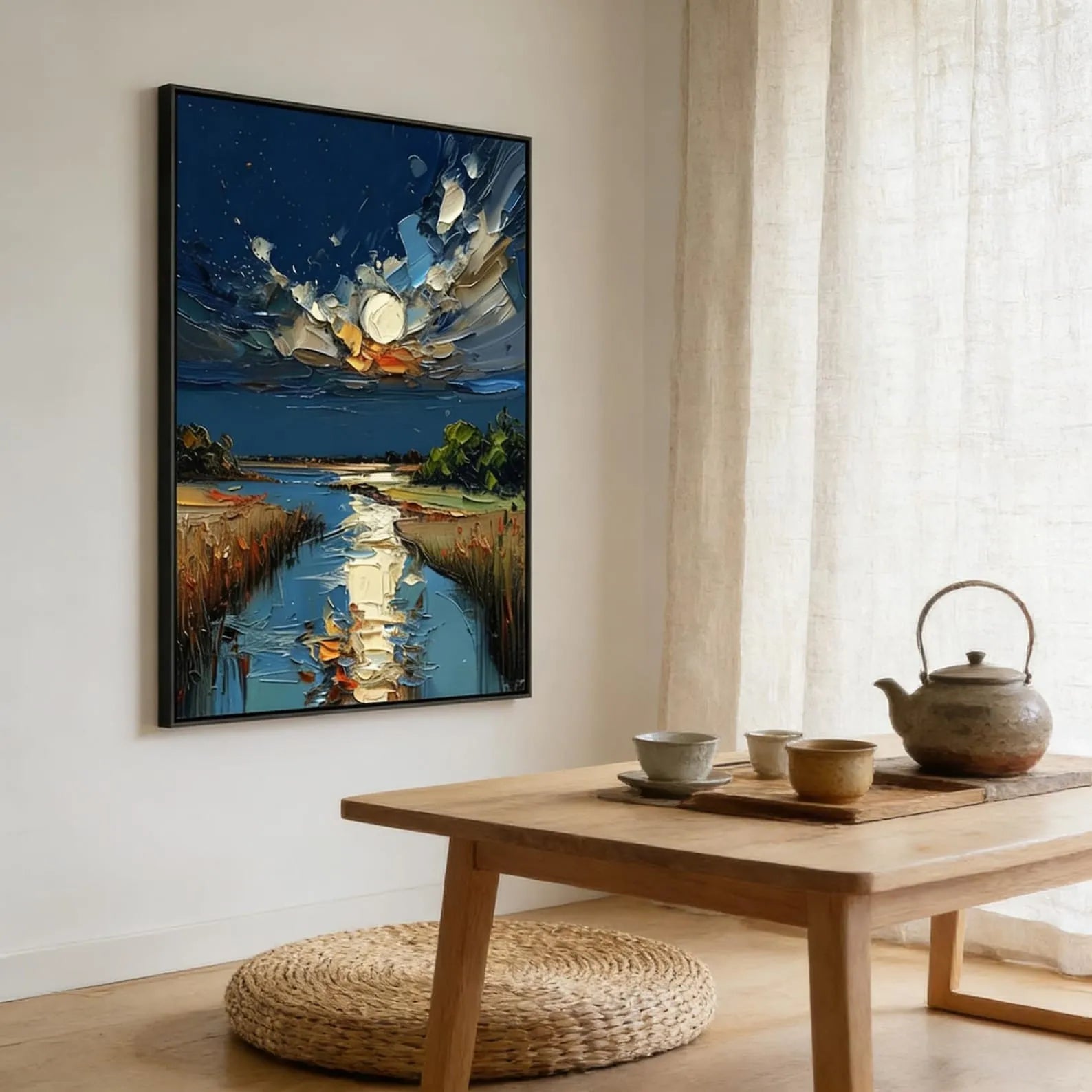 Impasto Moonlit River Wall Art