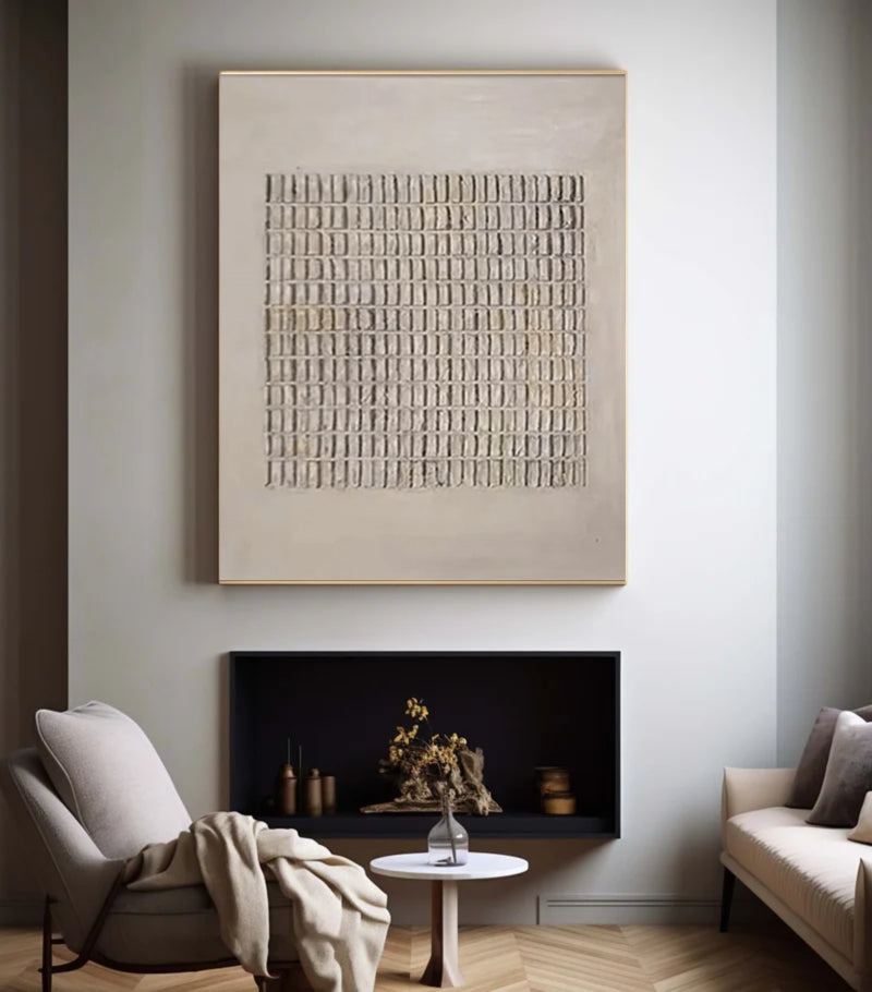 Grid Pattern Neutral Tone Textured Wall Art