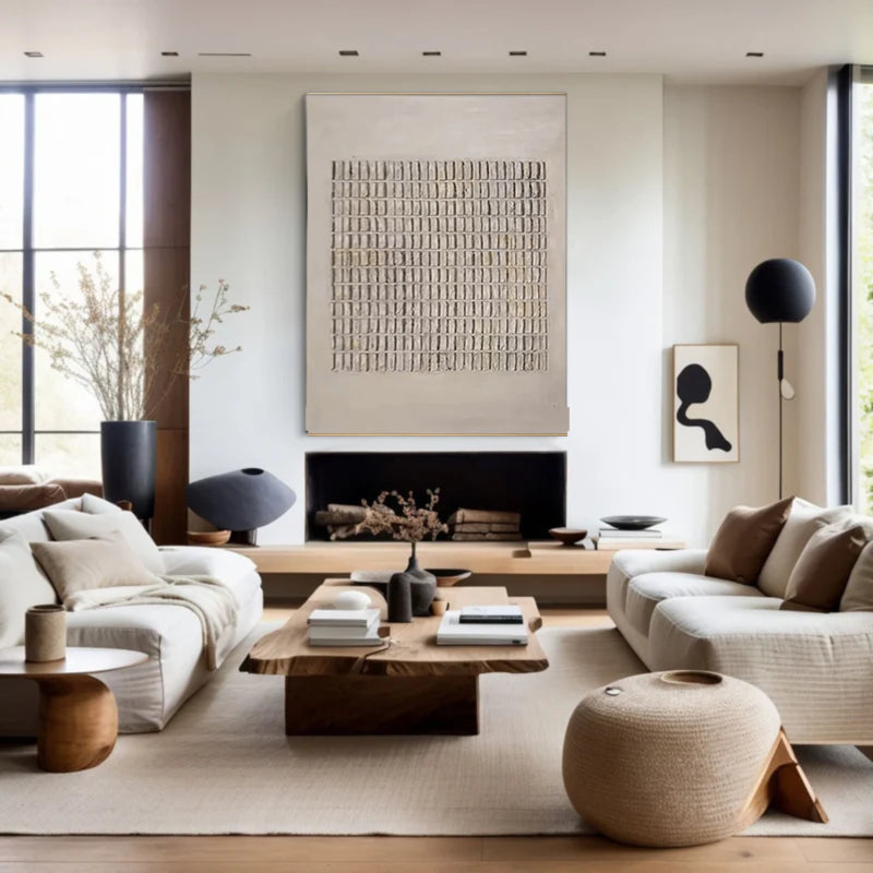 Grid Pattern Neutral Tone Textured Wall Art