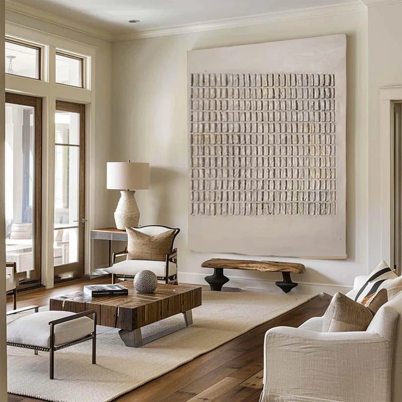 Grid Pattern Neutral Tone Textured Wall Art