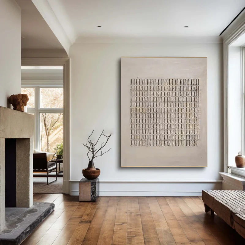 Grid Pattern Neutral Tone Textured Wall Art