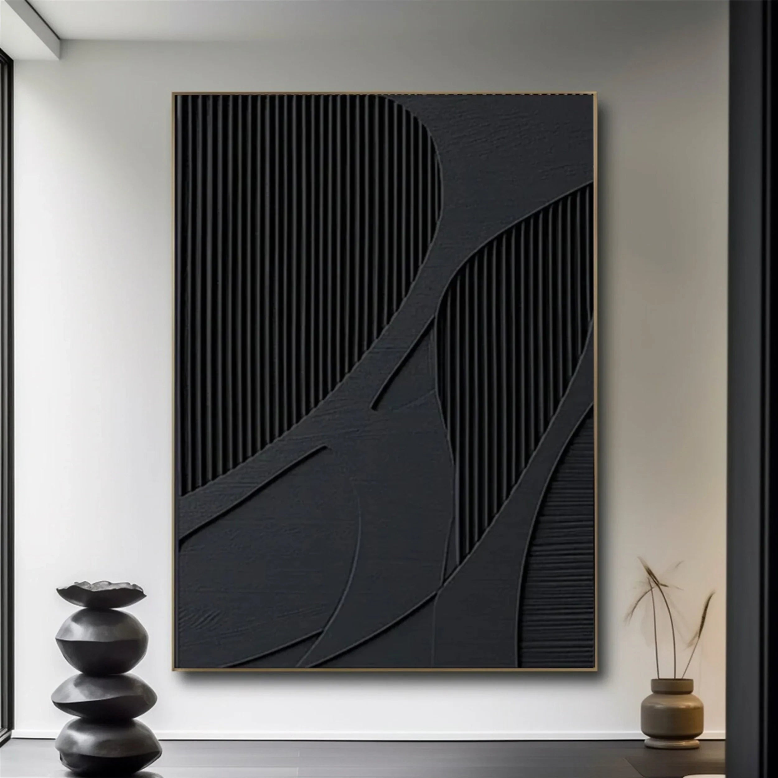 3D Textured Black Branch Panel Wall Art