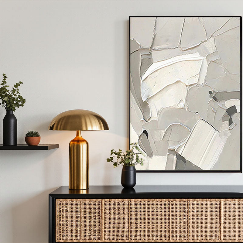 Impasto Fractured Ice White Abstract Canvas