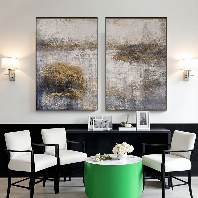 Abstract Gold Gray Landscape Canvas Set of 2