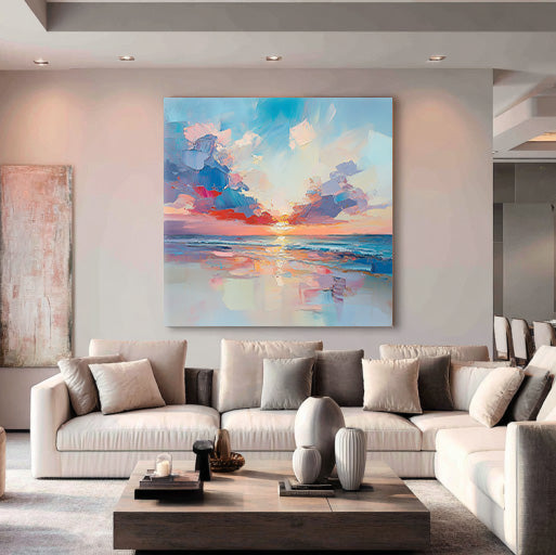 Sunset Kiss - Modern Impasto Abstract Sunset Seascape Wall Art