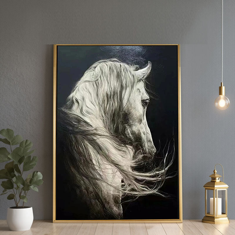 Textured White Horse Portrait Wall Art