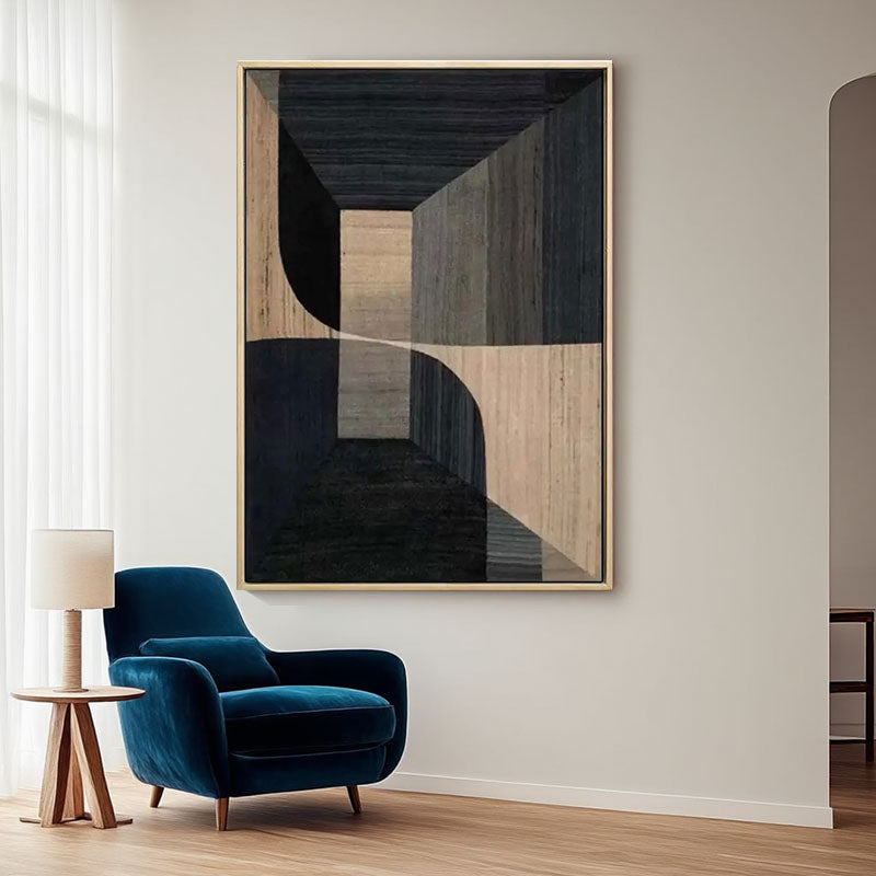 Hand-Painted Brown & Black Geometric Wall Art