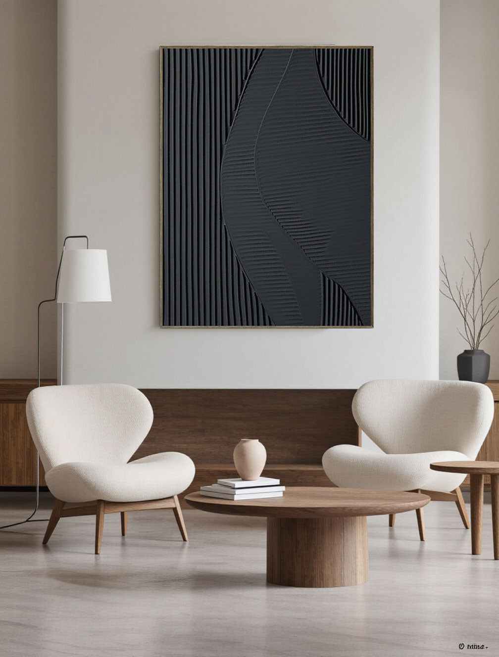 Modern Black Wave Curve Textured Wall Art
