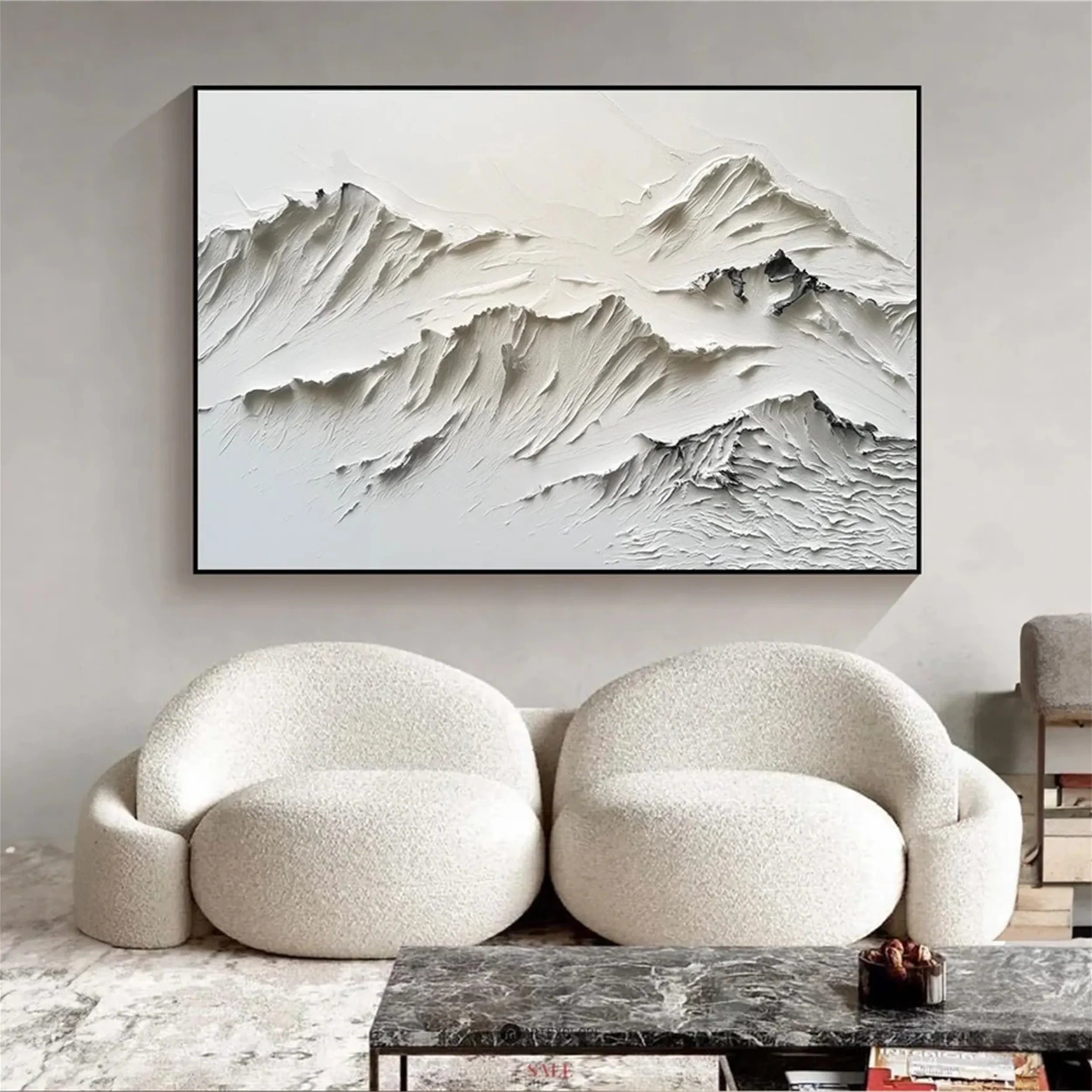Textured White Peak Relief Art