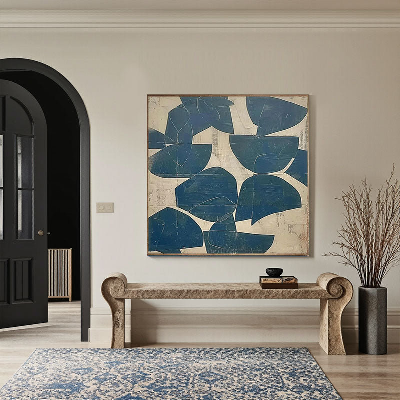 Sculptural Navy Leaf Panel Wall Art