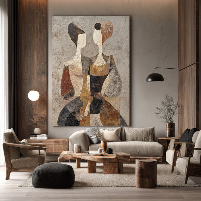 Silent Companions - Abstract Geometric Figure Portrait Oil Painting