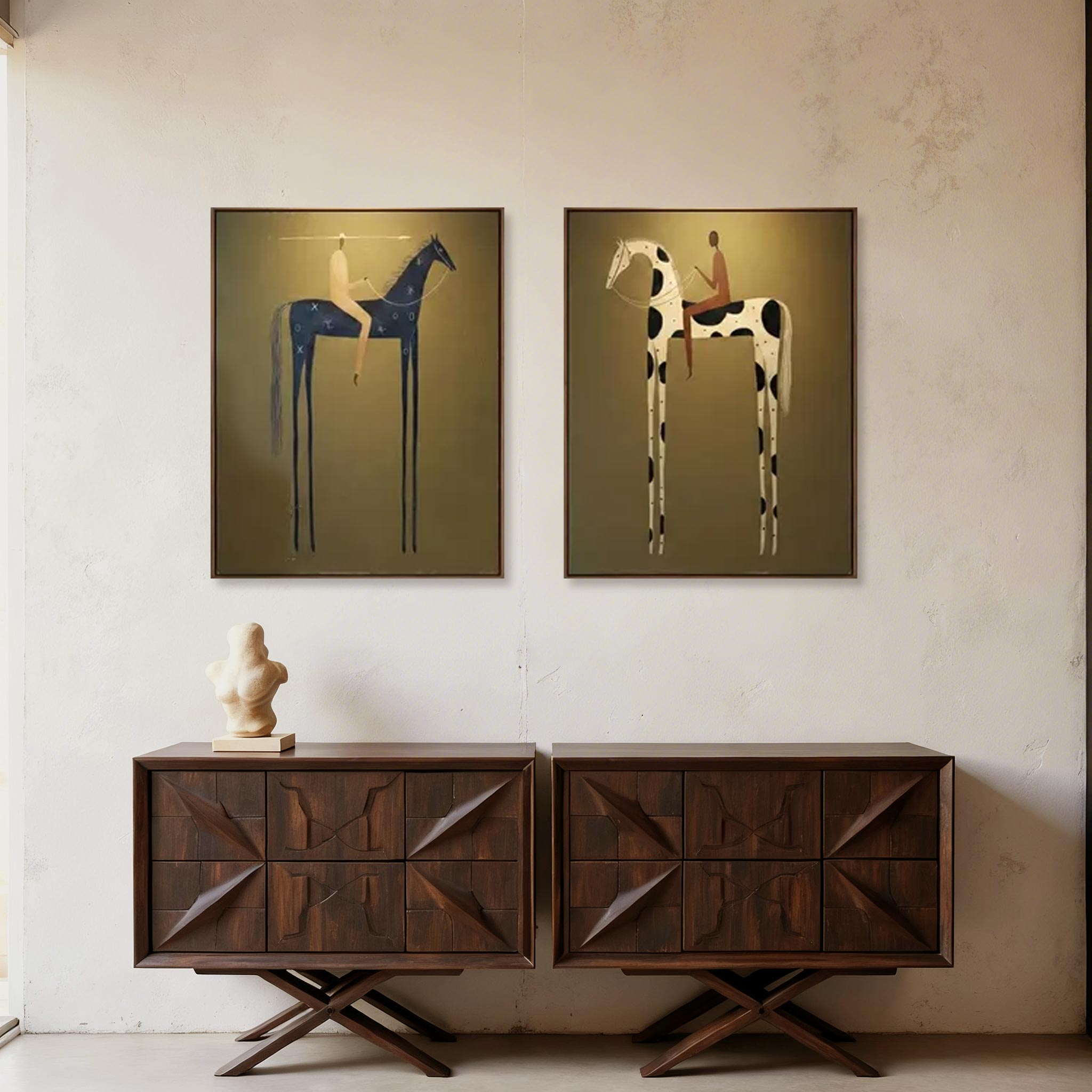 Modern Horse Rider Wall Art Set of 2