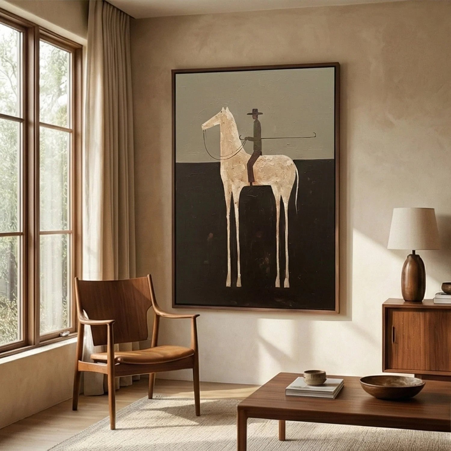 Textured Cream Horse Rider Wall Art