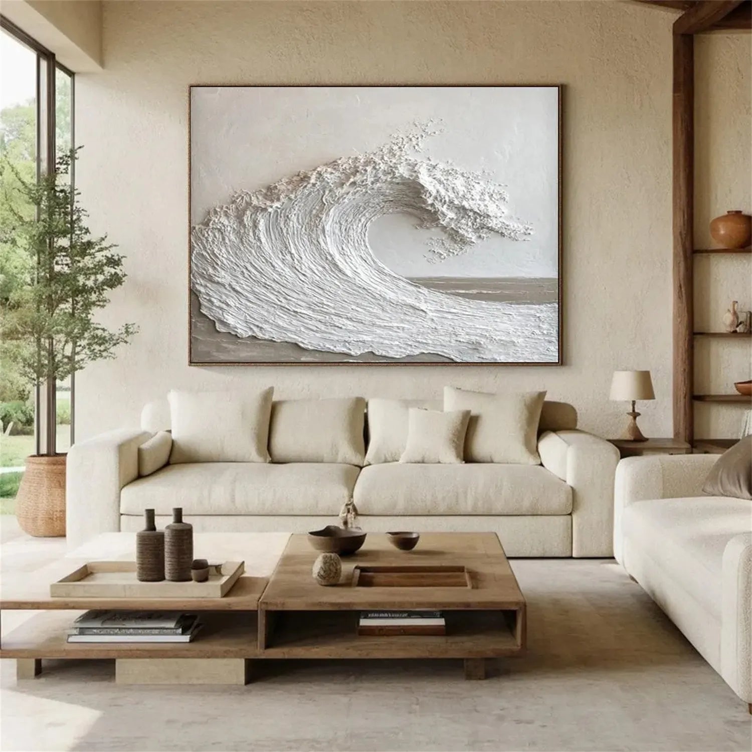 3D Textured White Wave Canvas Painting
