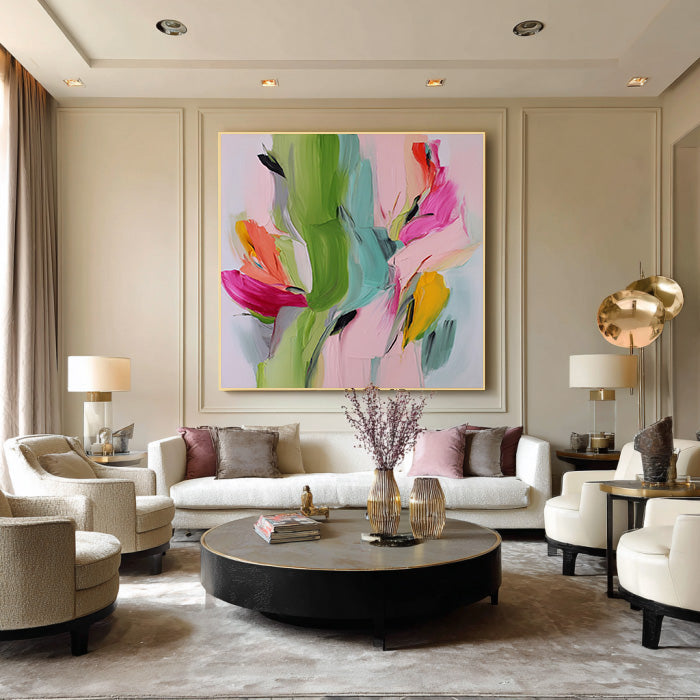 Spring Torrent - olorful Textured Hand Painted Abstract Floral Wall Art