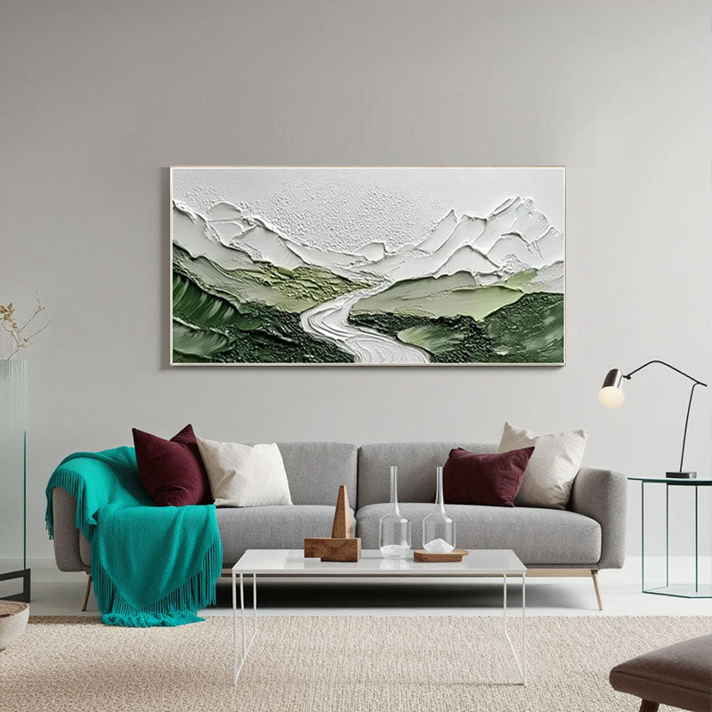 Textured Mountain River Landscape Wall Art