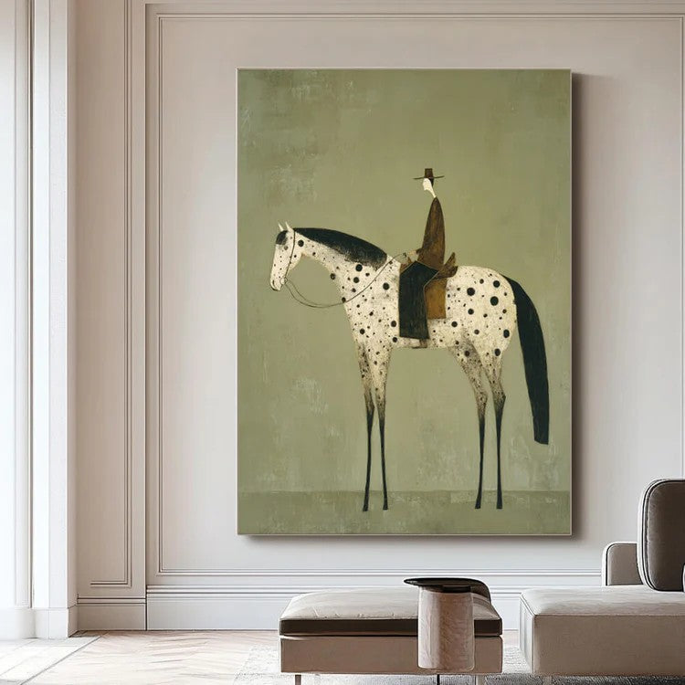 Rustic Folk Speckled Horse & Rider Wall Art