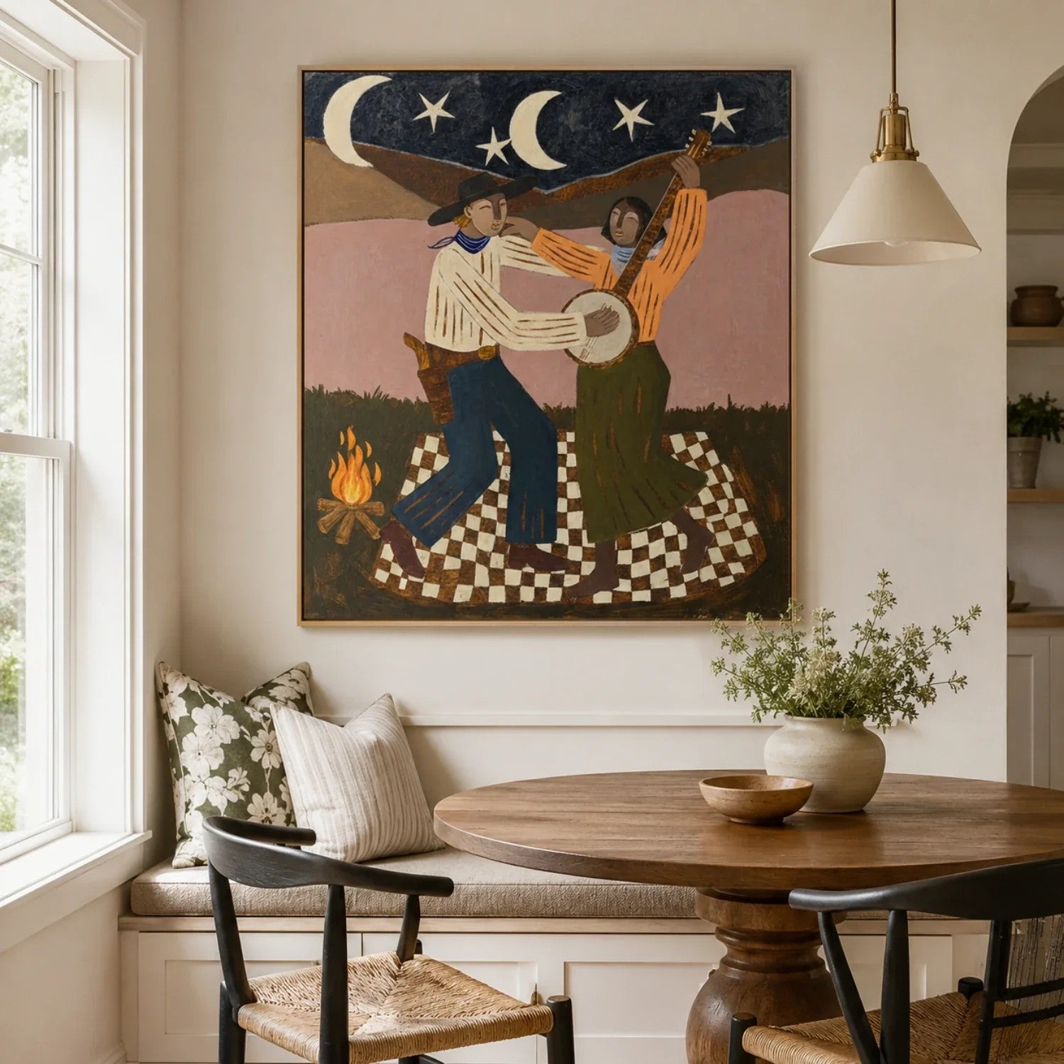 Rustic Folk Moonlit Campfire Duet Wall Art