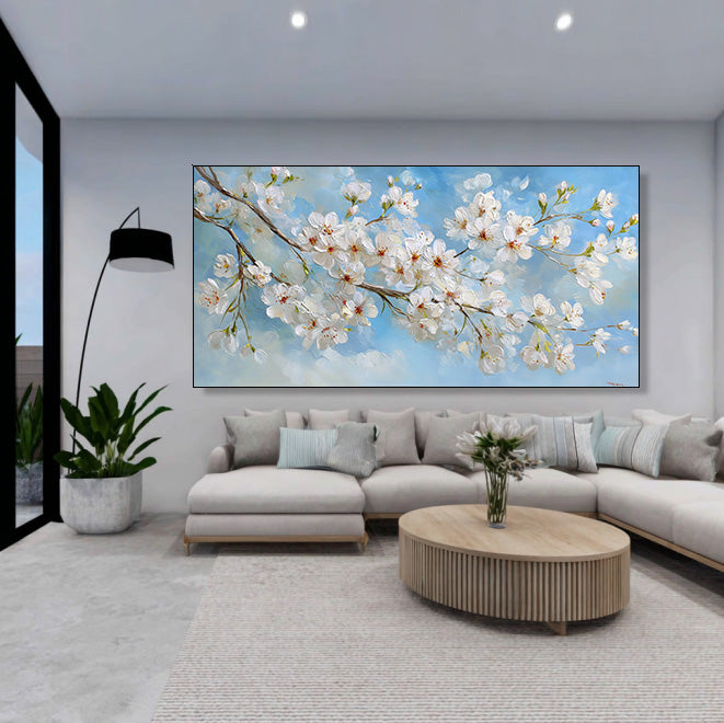 Vitality on the Branch - Large Horizontal Cherry Blossom Branch Wall Art