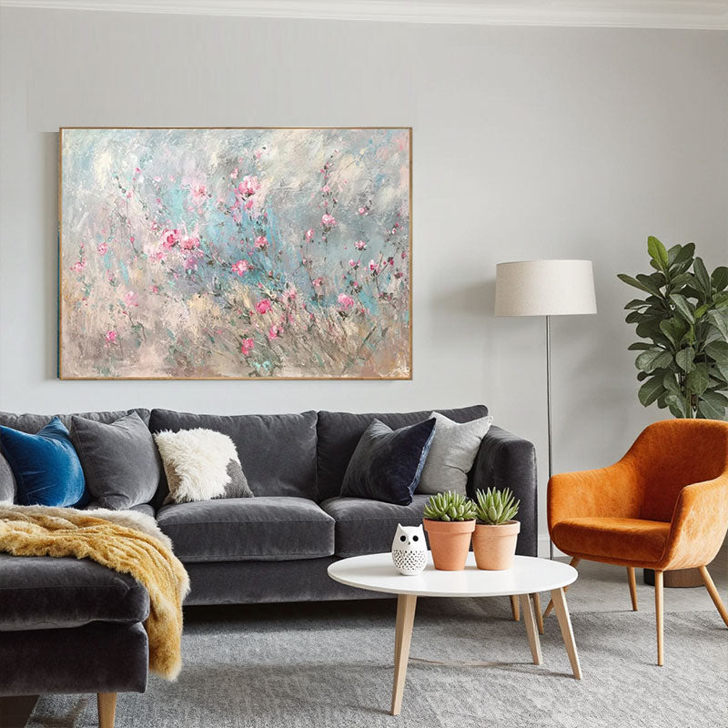 Soft Blue Beige Abstract Floral Wall Art
