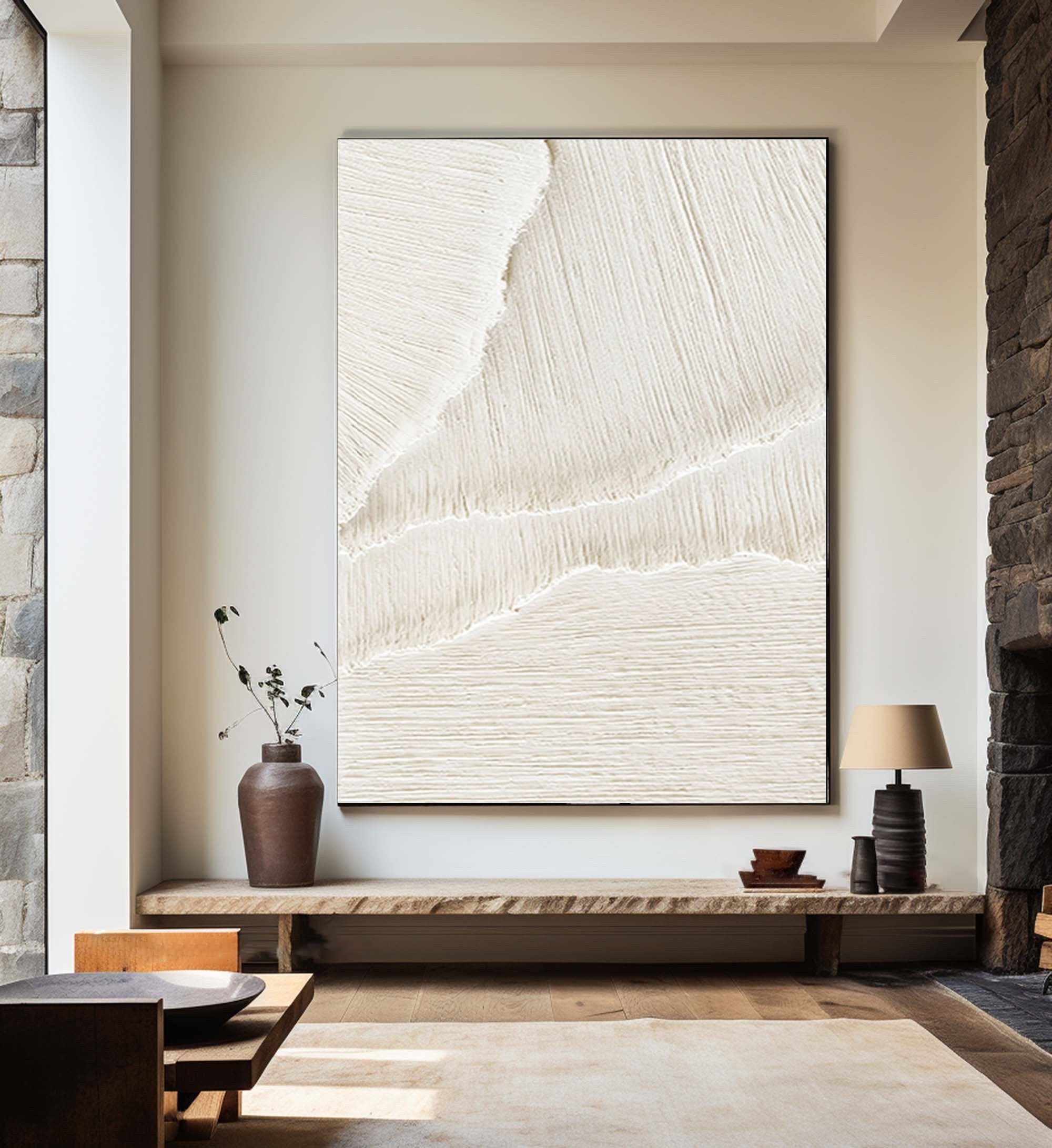 3D Textured White Layered Sand Wall Art
