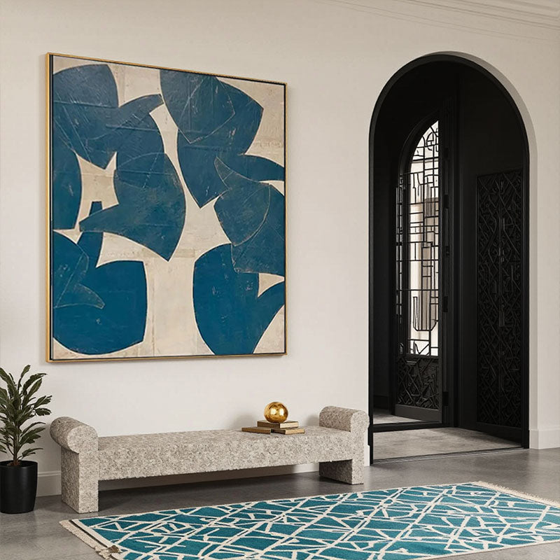 Hand-Painted Navy Leaf Block Wall Art