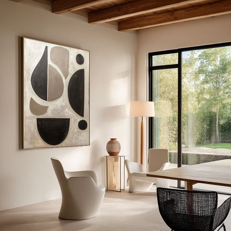 Hand-Painted Black & Tan Geometric Shape Wall Art